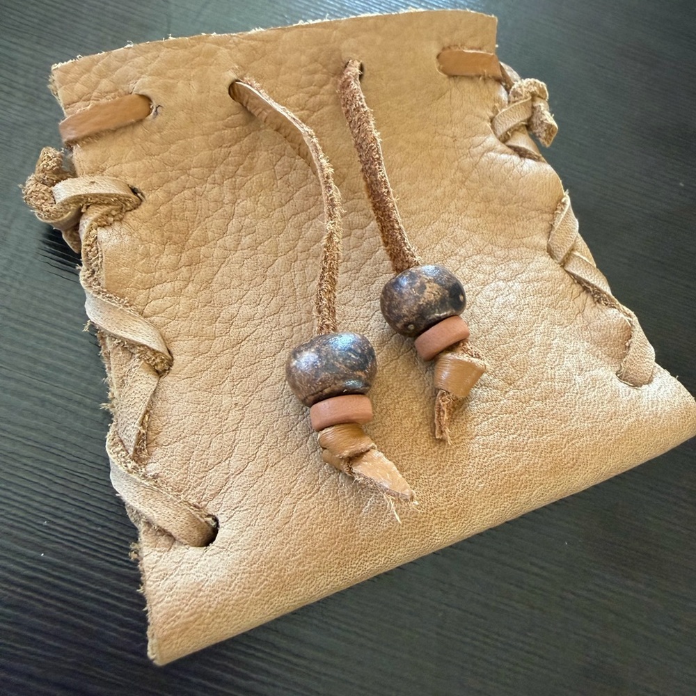 Tan Leather Drawstring Pouch - image 1